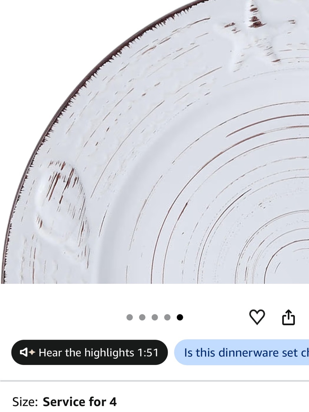 Pfaltzgraff White Glazed Dinner Plate with Brown Distressed Rim